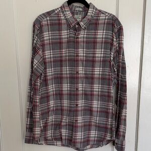 J. Crew Men's Gray and Red Plaid Flannel Button-Down Shirt